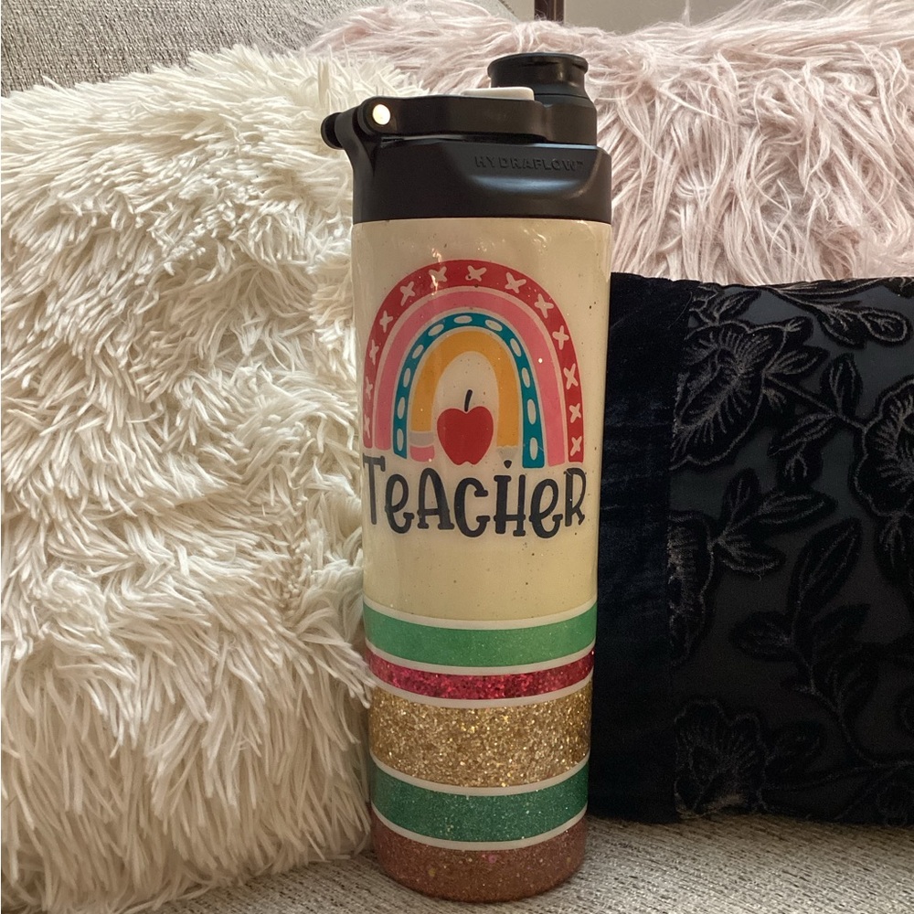 Hydraflow Rainbow Teacher Tumbler with Glitter Stripes